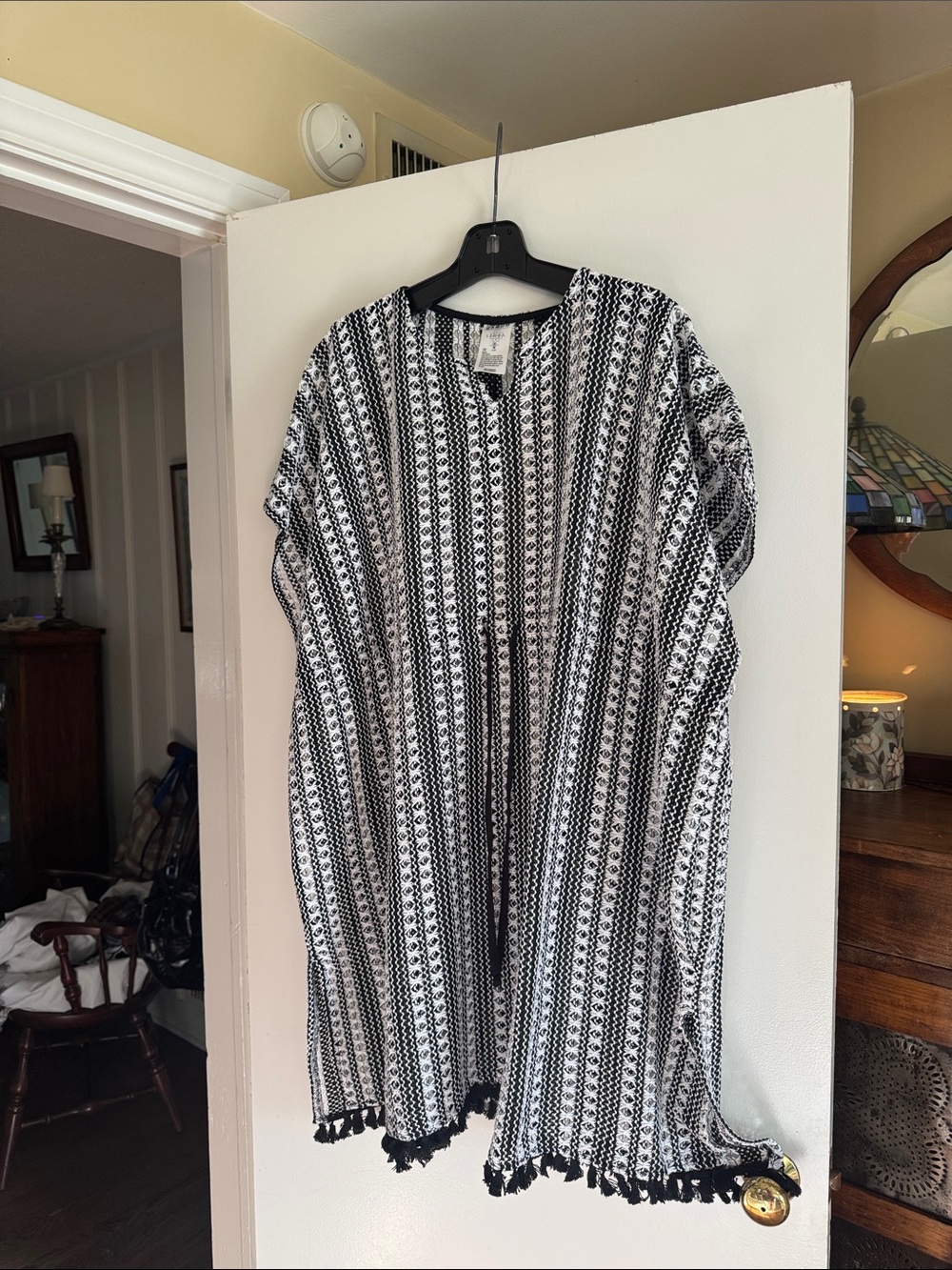 Black & White Striped Tassel Cover-Up Worn Once Size M (8-10) Adjustable.